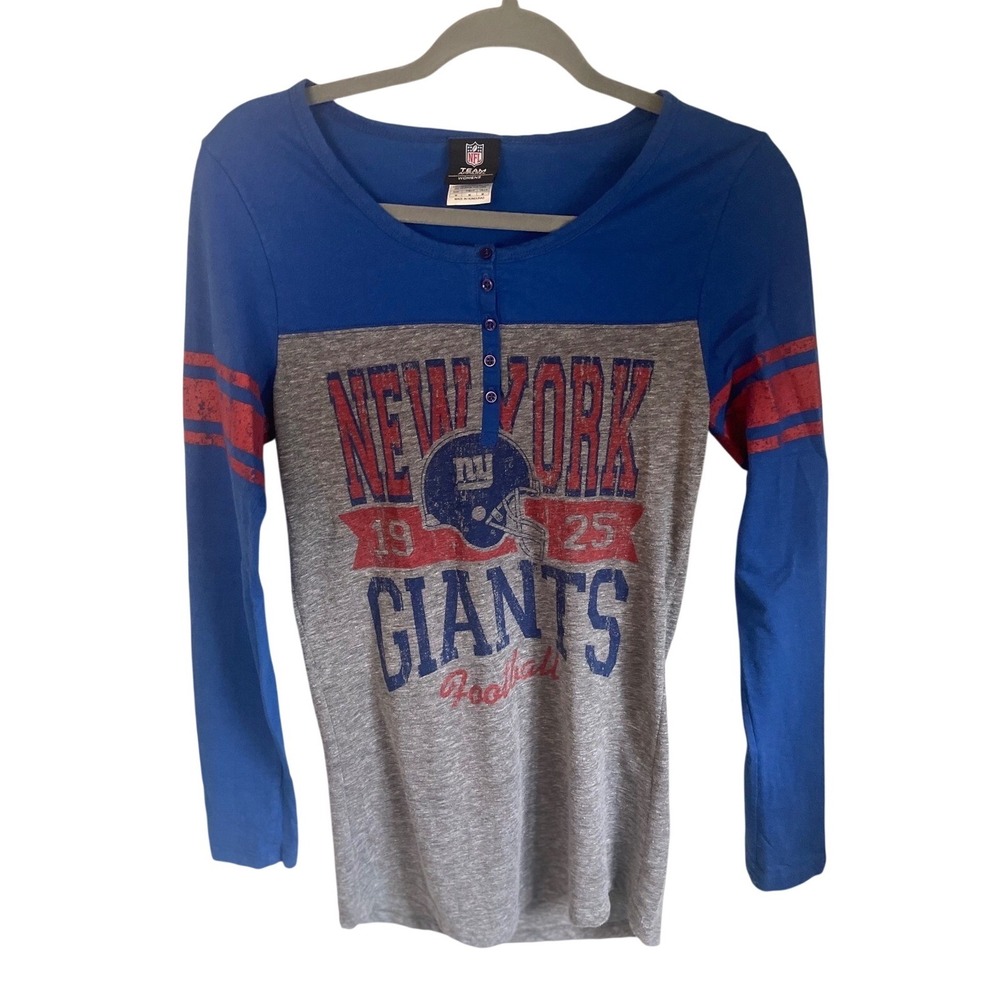 NFL New York Giants Womens Long Sleeve Henley Shirt Blue Gray Size Medium Cotton